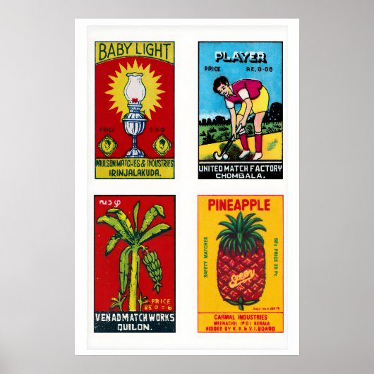 Malayalam Matchbox Labels Grid Print, Vintage ポスター (正面)