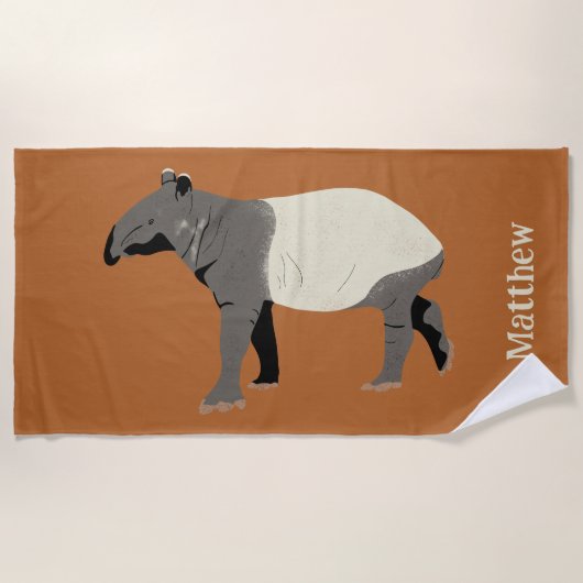 Malayan or Asian Tapir Illustration Personalized ビーチタオル (正面)
