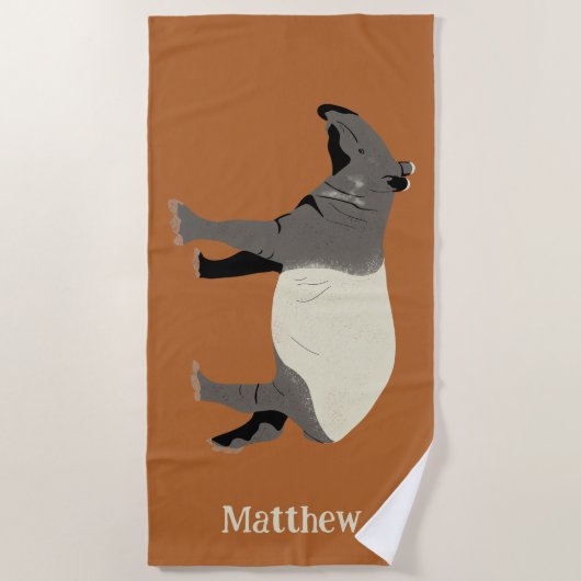 Malayan or Asian Tapir Illustration Personalized ビーチタオル (正面)
