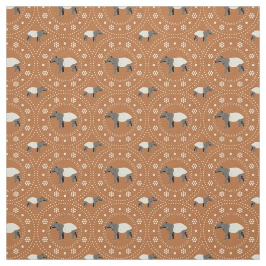 Malayan Tapirs Animal Patterned Cinnamon Orange ファブリック (見本)