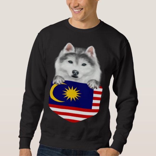 Malaysia Flag Siberian Husky Dog In Pocket スウェットシャツ (正面)