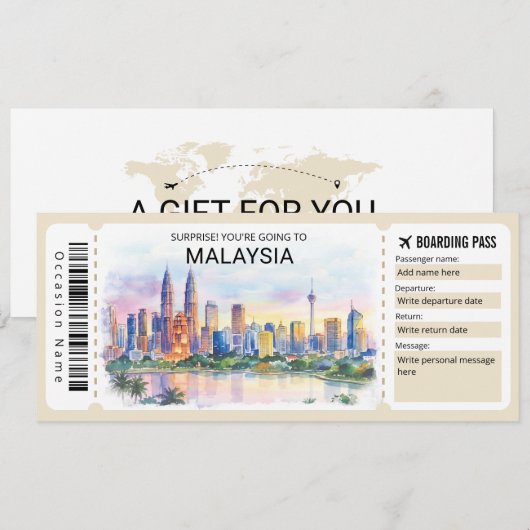 Malaysia Trip Boarding Pass Ticket 招待状 (正面/裏面)