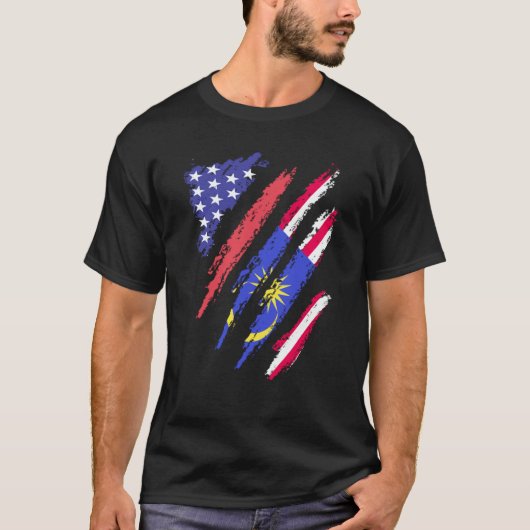 Malaysian American Patriot Grown Heart Flag Stripe Tシャツ (正面)