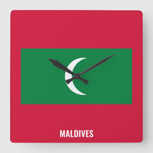 Maldives Flag Dazzling Patriotic スクエア壁時計 (正面)