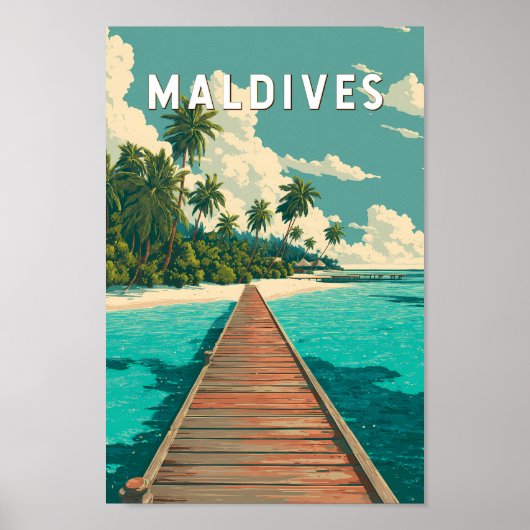 Maldives Illustration Travel Art Vintage ポスター (正面)