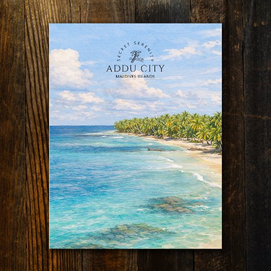 Maldives Islands Addu City | Watercolor Beach ポストカード