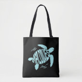 Maldives Sea Turtle - Tropical Blue Typography トートバッグ (正面)