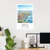 Maldives Travel Poster, Illustrated Cityscape ポスター (ホームオフィス)