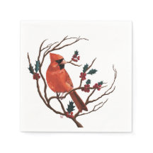 Male Cardinal Holiday Napkin