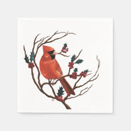 Male Cardinal Holiday Napkin スタンダードカクテルナプキン