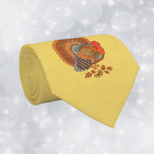 Male Turkey Fanned Tail Leaves Golden Yellow ネクタイ