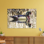 Male wood duck swimming in pond canvas print キャンバスプリント (インサイチュ (リビング))
