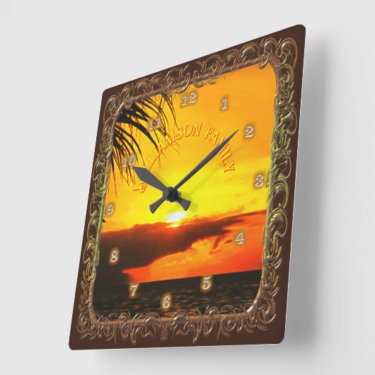 Malecon Sunset 2441 Family スクエア壁時計 (傾斜)