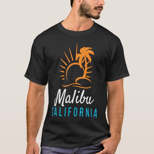 Malibu Beach California Sunset Retro Palm Trees Tシャツ (正面)