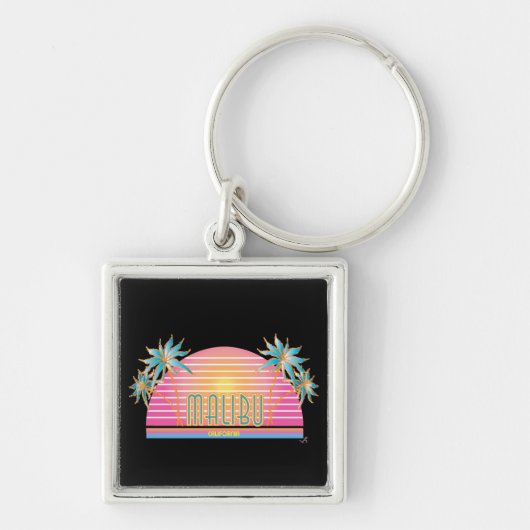 Malibu、CA Sun、Palm Trees Graphic キーホルダー (正面)
