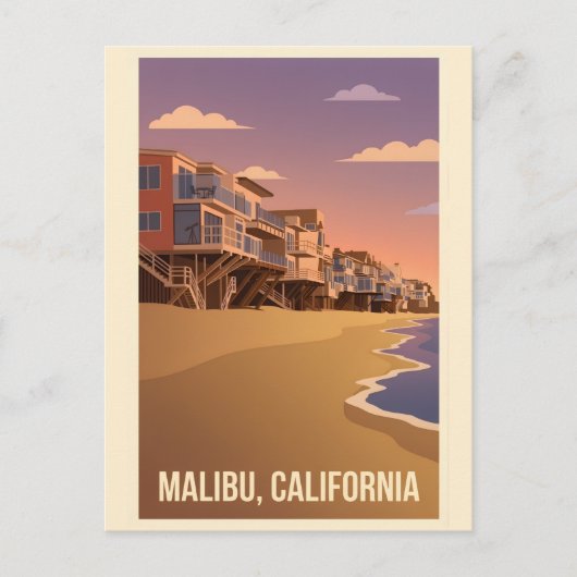 Malibu California Vintage Travel Poster ポストカード (正面)