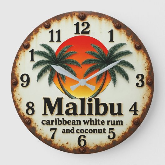 Malibu rum tropical cocktail Caribbean bar coconut ラージ壁時計 (正面)