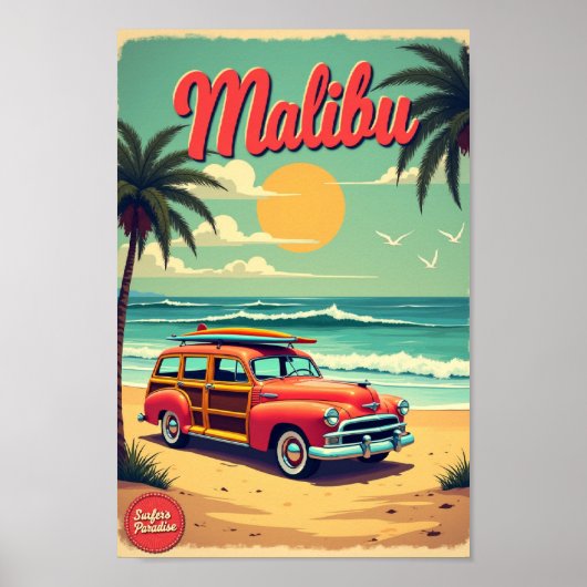 Malibu – Surfer’s Paradise Retro Poster ポスター (正面)