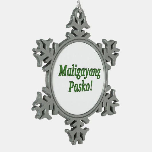 Maligayang Pasko! タガログ人のgfのメリークリスマス スノーフレークピューターオーナメント (左)