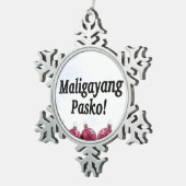 Maligayang Pasko! タガログ人bfのメリークリスマス スノーフレークピューターオーナメント (右)