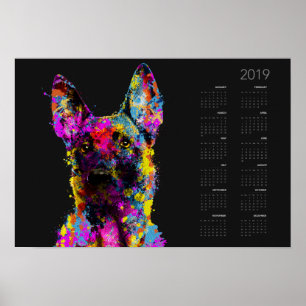 Malinoisの子犬のベルギー人の羊飼い --カレンダー2019年 ポスター