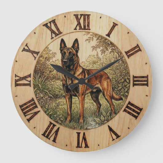Malinois Dog Wall Clock – Home Decor ラージ壁時計 (正面)