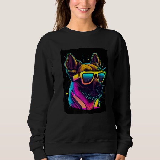 Malinois Dog with Sunglasses Premium スウェットシャツ (正面)