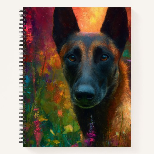 Malinois with Wildflowers Portrait ノートブック (正面)
