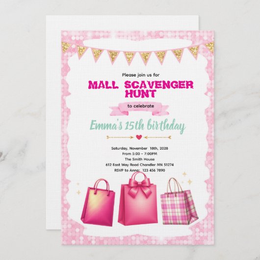 Mall Scavenger Hunt Party invitation 招待状 (正面/裏面)