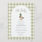 Mallard Duck All in One Gingham Baby Shower 招待状 (正面)