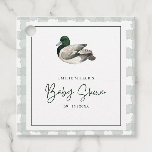 Mallard Duck Baby Shower Gender Neutral Green フェイバータグ (正面)