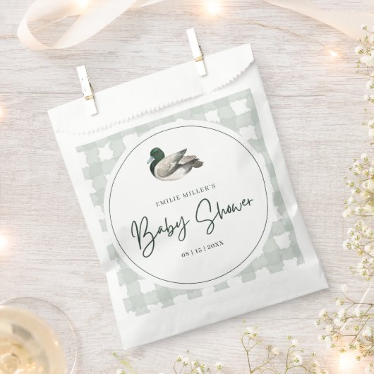 Mallard Duck Baby Shower Gender Neutral Green フェイバーバッグ (クリップ留めされた状態)