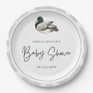 Mallard Duck Baby Shower Gender Neutral Green ペーパープレート