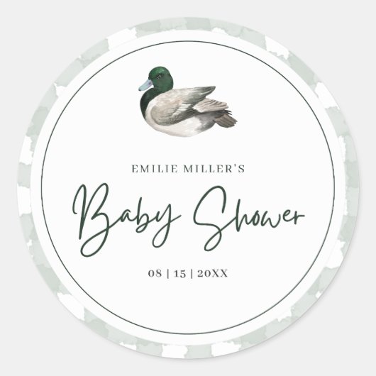 Mallard Duck Baby Shower Gender Neutral Green ラウンドシール (正面)