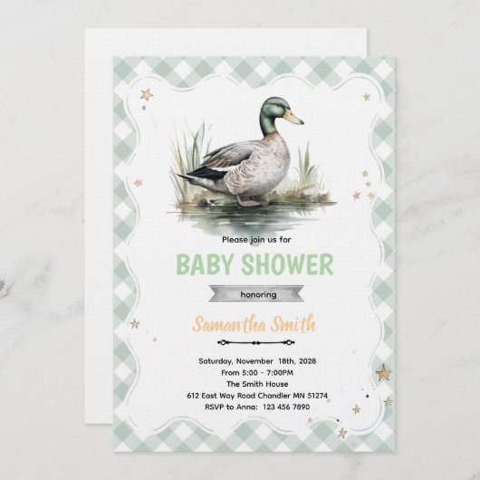 Mallard Duck Baby Shower Invitation 招待状 (正面/裏面)
