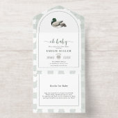 Mallard Duck Baby Shower Invitation, Neutral Green オールインワン招待状 (内側)