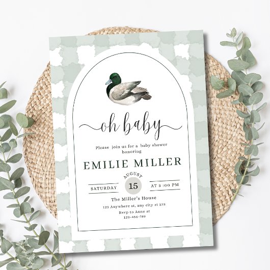 Mallard Duck Baby Shower Invitation, Neutral Green 招待状