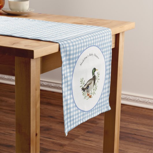Mallard Duck Blue Gingham Shower Table Runner ショートテーブルランナー (インサイチュ)