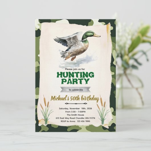 Mallard Duck Camo Birthday Invitation 招待状 (スタンド正面)