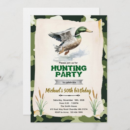 Mallard Duck Camo Birthday Invitation 招待状 (正面/裏面)