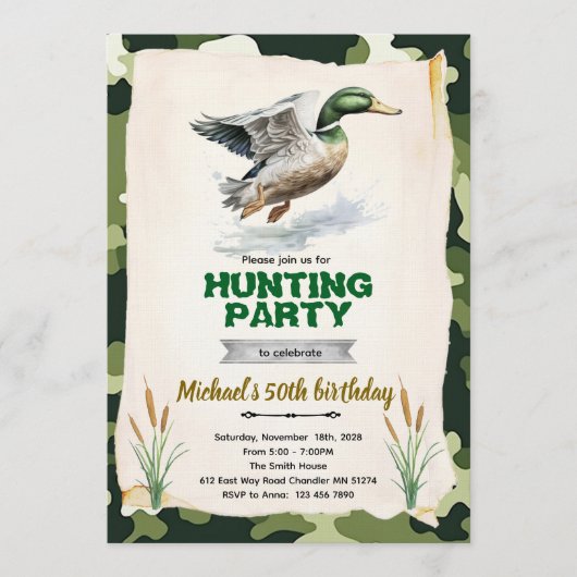 Mallard Duck Camo Birthday Invitation 招待状 (正面)