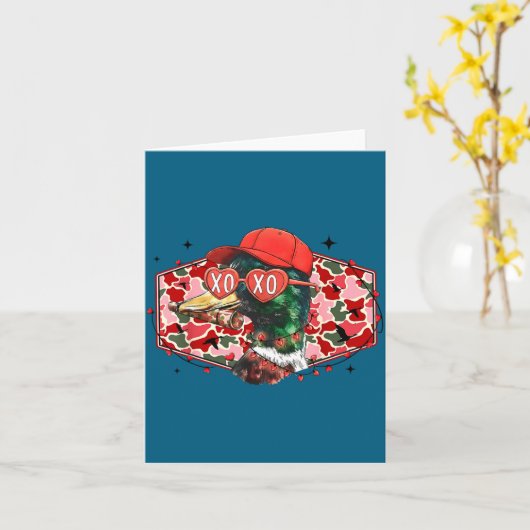 Mallard Duck Camouflage Happy Valentine's Day Hunt カード (黄色い花)