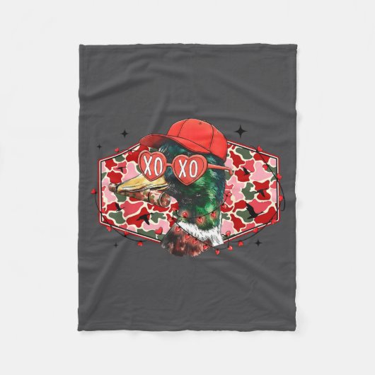 Mallard Duck Camouflage Happy Valentine's Day Hunt フリースブランケット (正面)