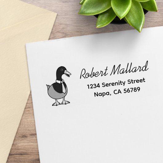 Mallard Duck Collar Necktie Return Address ラバースタンプ