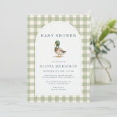 Mallard Duck Gingham All in One Baby Shower 招待状 (スタンド正面)