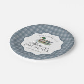Mallard Duck Hunting Blue Gingham Boy Baby Shower ペーパープレート (アングル)