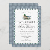 Mallard Duck Hunting Blue Gingham Boy Baby Shower 招待状 (正面/裏面)