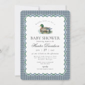 Mallard Duck Hunting Blue Gingham Boy Baby Shower 招待状 (正面)