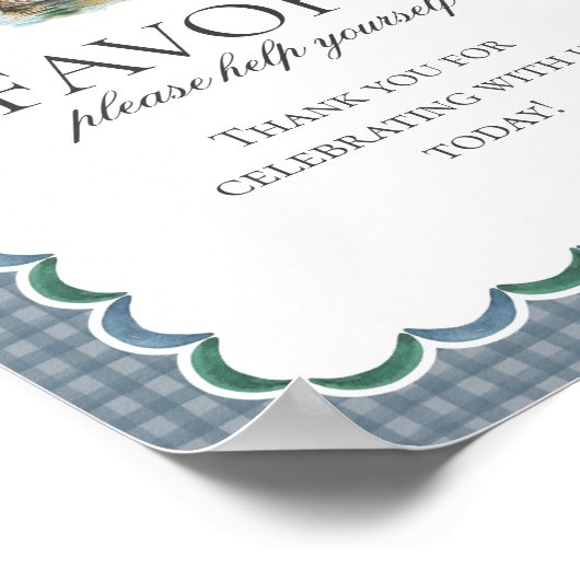 Mallard Duck Hunting Blue Gingham Favors Sign ポスター (角)