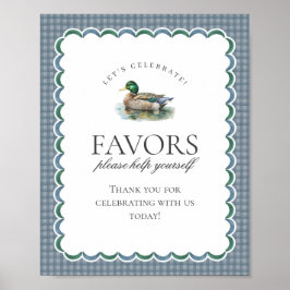 Mallard Duck Hunting Blue Gingham Favors Sign ポスター